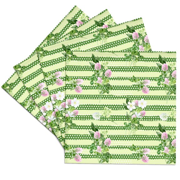 3drose, Green Polka Dots Rows and Irish Floral Pattern, Set of 4 Ceramic Tile Coasters