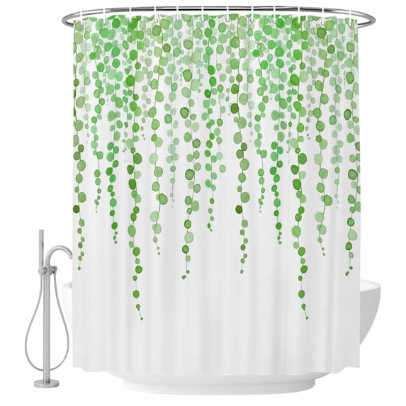 Green Polka Dots Shower Curtain, Waterproof Shower Curtains for Bathroom, Vintage Abstract Art Watercolor Washable Fabric Bathtub Curtain Set Bath Decor with 12 Hooks 72"x78"