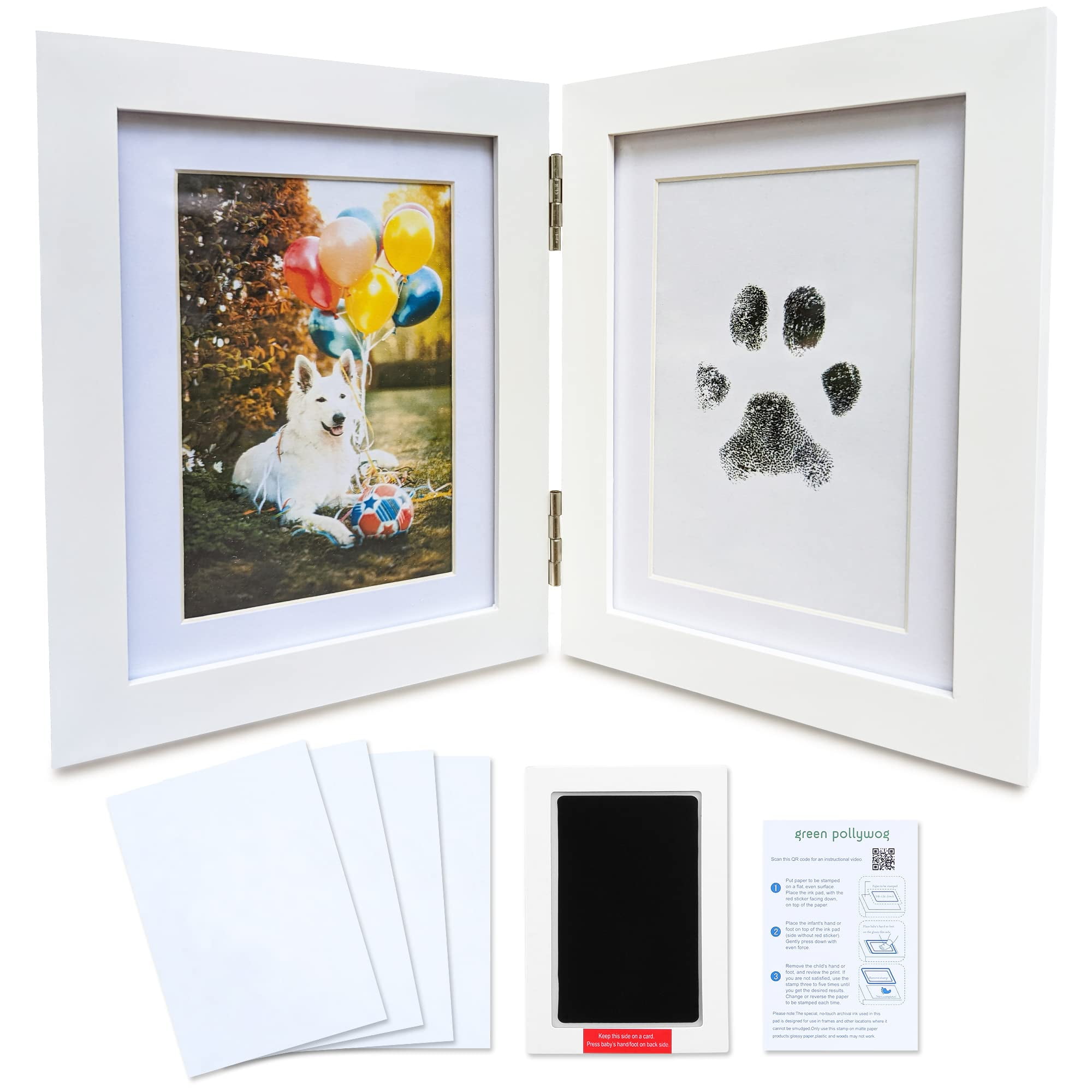 Green Pollywog Paw Print Pet Keepsake Hinge Photo Frame + Ink Pad Kit