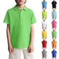 thumbnail image 1 of Green Polo Shirts for Boys Back to School Uniform Short Sleeve Collared T-Shirt Junior, Front Button Closure 6-11 Years, 1 of 5