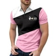 thumbnail image 1 of Green Polo for Men V Neck Striped Classic Contrast Collar Shirt Loose Fit Summer Outdoor Golf Fashion Shirts,Pink,XXXL, 1 of 4