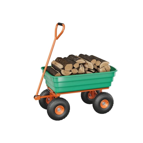 Green Poly Dump Cart, 4 Cu.Ft. Heavy Duty 600 LBS Garden Cart, 10" No-Flat Tires & 180 Rotating Handle, Rust-Proof Polyethylene Yard Dump Wagon For Yard, Landscaping, Gardening, Quick Release