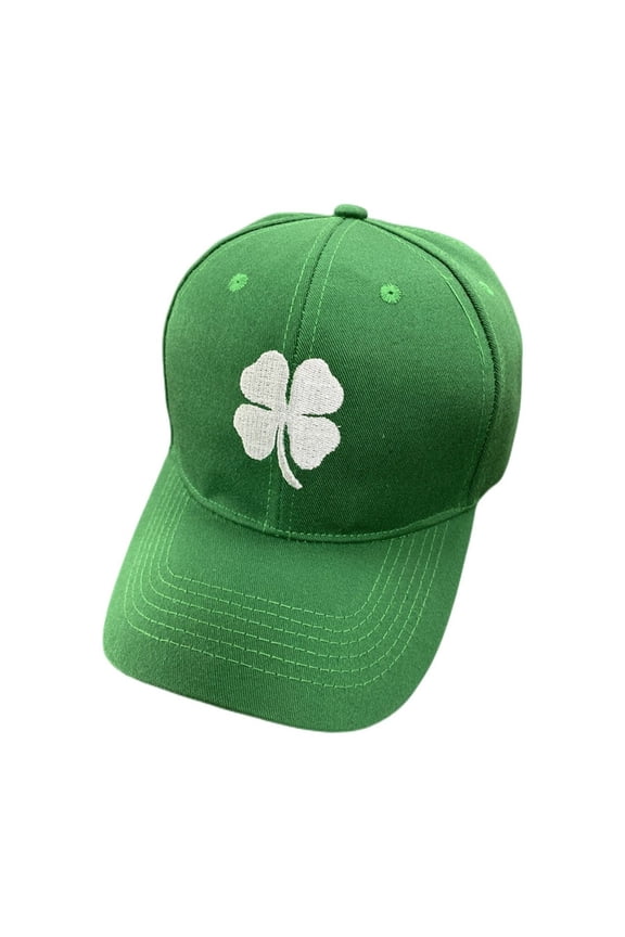Green Polyester Baseball Cap - Four Leaf Clover Embroidery, Unisex, for Outdoor Activities/Gifting