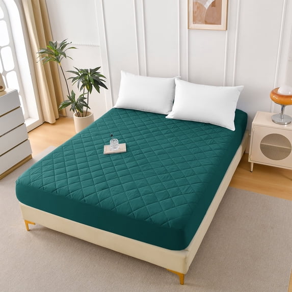 HGmart Green Polyester Protector Diamond Grid Ultrasonic Waterproof Quilted Fitted Sheet-Size T