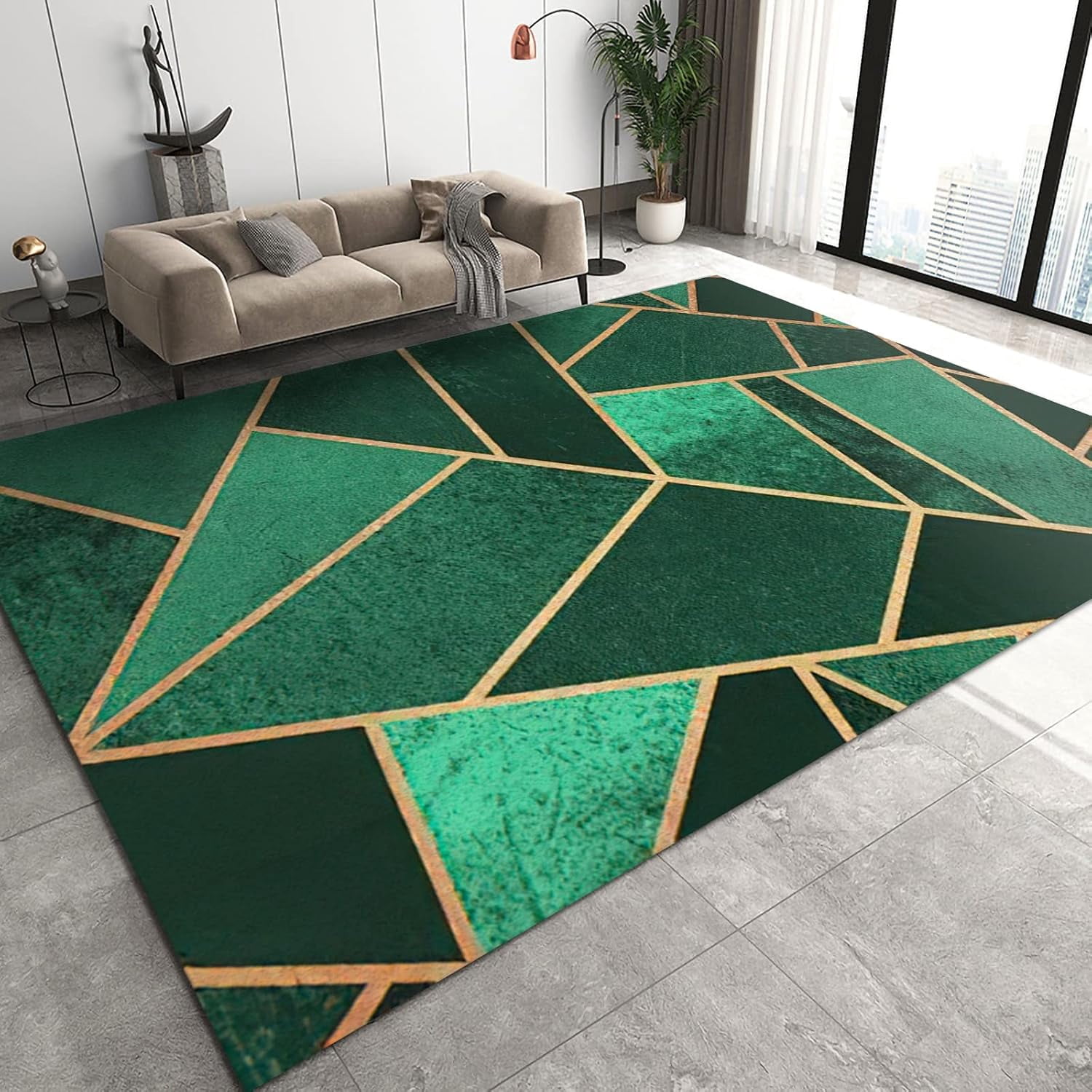 Green Polygonal Area Rugs, Phnom Penh Geometric Rug, Doormat Do Not ...