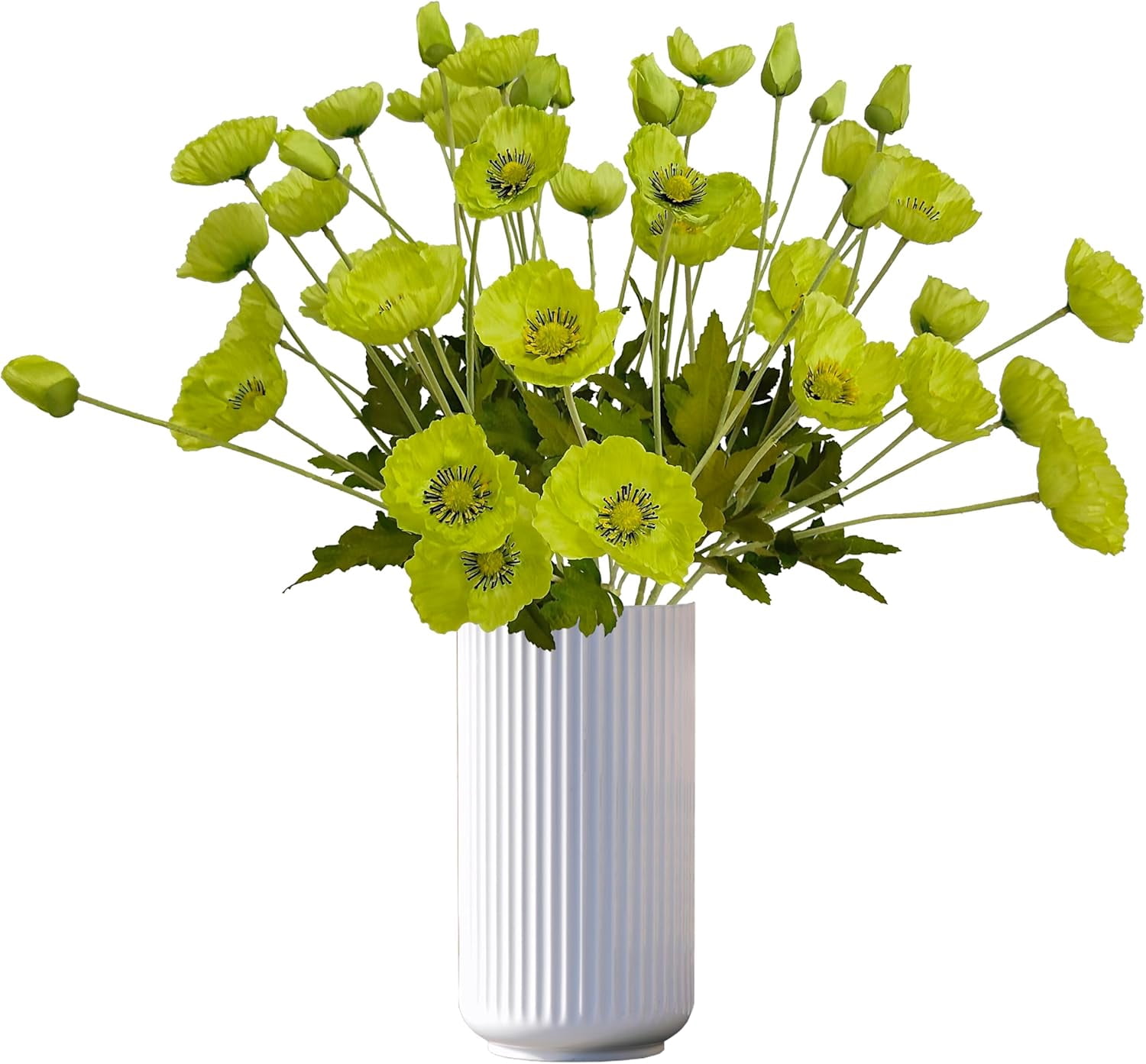 Green Poppy Flowers Artificial Bouquet for Wedding,12 Pcs Fake Faux Silk Poppies Bulk for Home Decor Table Centerpieces Floral Arrangement(23.5‘’, Green)