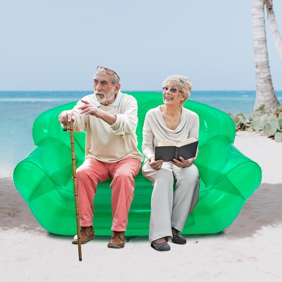 Green Portable Air Couch, Heavy-Duty PVC with Ergonomic Backrest, 70.9x35.4 Inch Size, Perfect for Garden, Patio, and Poolside Lounging