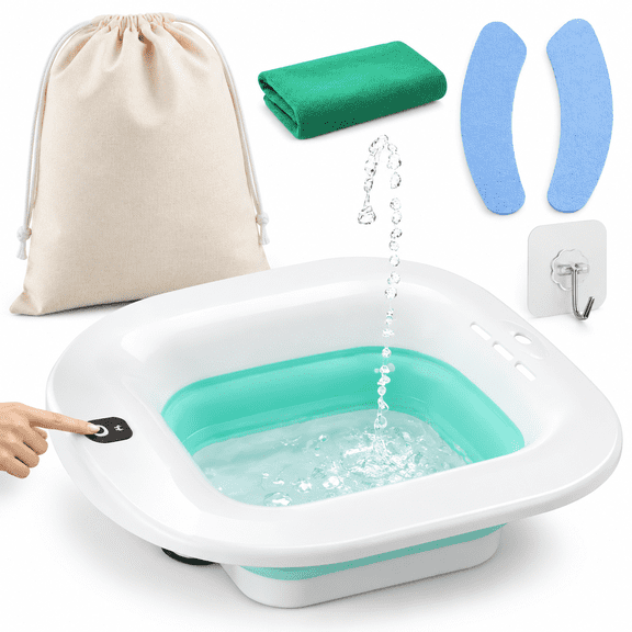 Green Portable Electric Sitz Bath Tub with Flusher for Personal Hygiene and