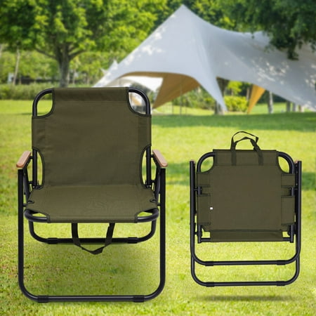 Green Portable Folding Camping Chair Beech Wood Double-Layer 600D Oxford Fabric