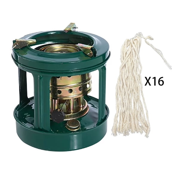 Green Portable Kerosene Camping Stove with 16 Cotton Wicks for Outdoor Cookout and Emergencies