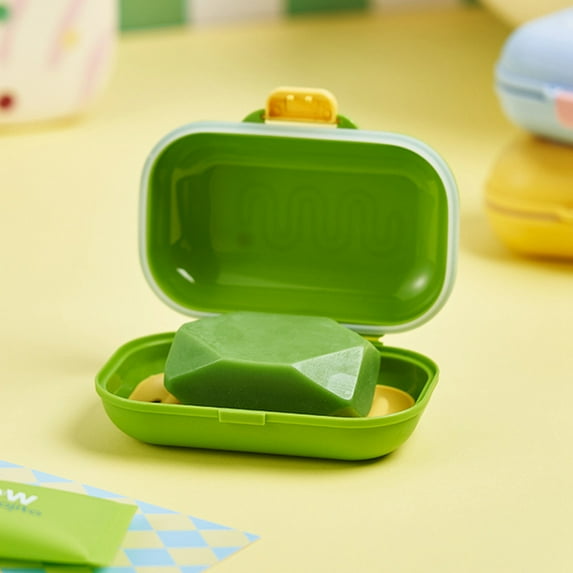 Green Portable Small Travel Drip-Drain Soap Dish With Lid - Water-Draining Design, Leak-Proof, Removable Cover, Compact Size, Lightweight For Easy Carrying - For Travelers,