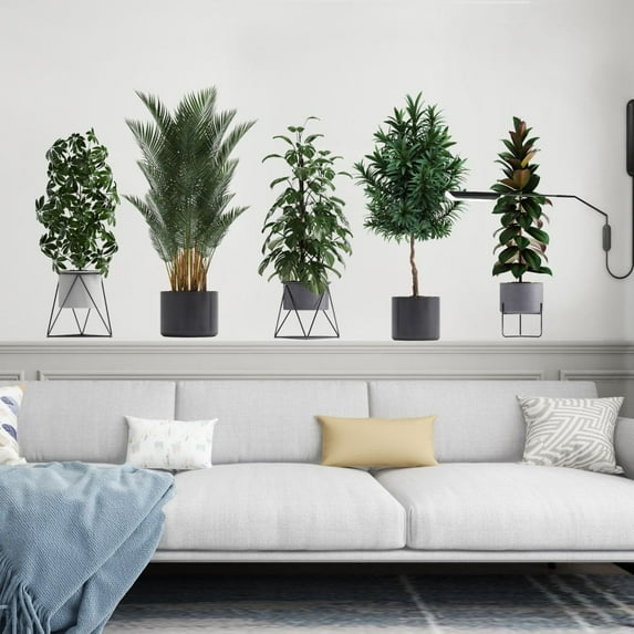 Green Pot Plants Wall Decals Potted Plants Wall Sticker Tropical Potted Plants Vinyl Decal Art Mural Decor for Living Room Bedroom