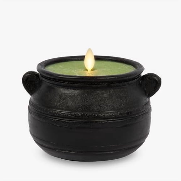 Green Potion Flameless LED Candle Cauldron Frosted Matt Black Painted Halloween Decoration Moving Flame Candle 5.7" x 4.25"$$Tools & Hardware Other