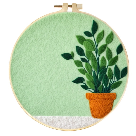 Green Potted Needle Felting Set Beginner Felt Painting Set with Decorative Frame Suitable for Home Decoration Christmas Gift