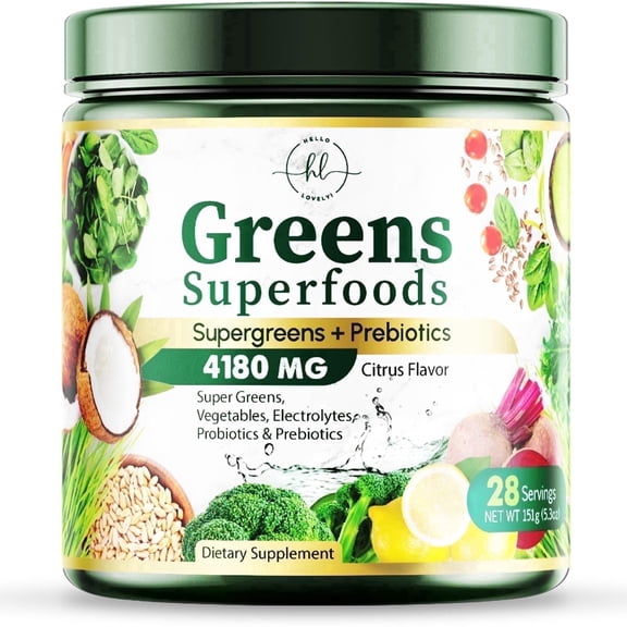 Greens Powder Superfood - Premium Super Greens Juice Powder - Packed with Probiotics, Wheat Grass, Enzymes, Spirulina, Chlorella for Digestive & Gut Health, Smoothie Drink Mix - 28 Servings