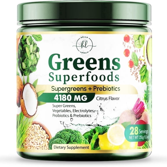 Greens Powder Superfood - Premium Super Greens Juice Powder - Packed with Probiotics, Wheat Grass, Enzymes, Spirulina, Chlorella for Digestive & Gut Health, Smoothie Drink Mix - 28 Servings