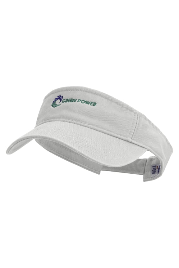 Green Power Embroidered Pro Style Cotton Twill Washed Visor - White OSFM