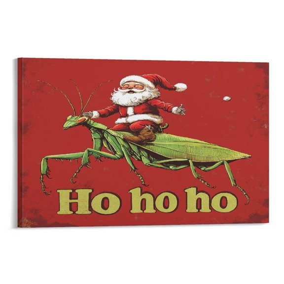Green Praying Mantis Canvas Picture 12x18inch Canvas Prints Santa On Praying Mantis Wall Art for Living Room Wall Paintings Poster Prints Pictures Home Decor Framed Artwork