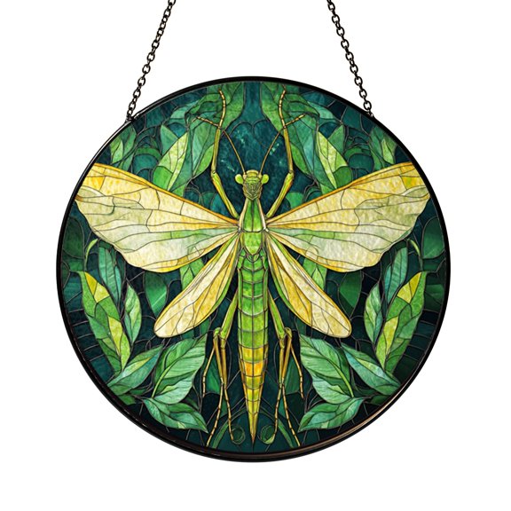 Green Praying Mantis Stained Glass Suncatcher – Insect Window Art