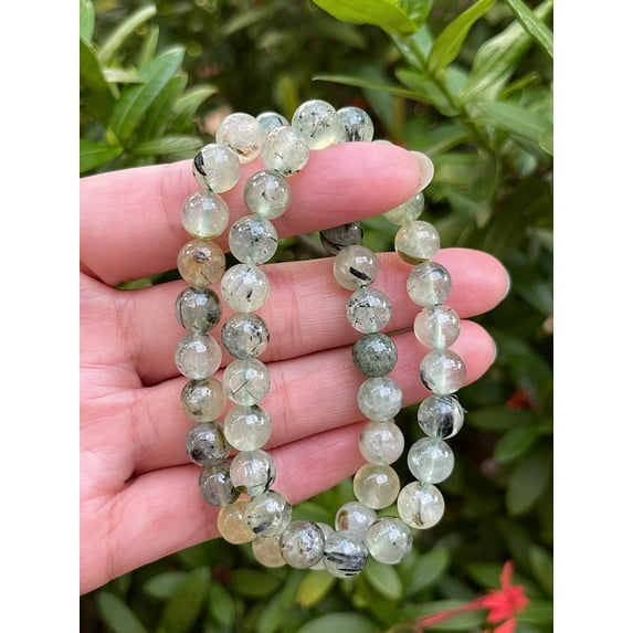 Green Prehnite Crystal Bead Bracelet 7-8mm, Wholesale Genuine Green Prehnite Stretch Gemstone Bracelet, Gift for Men & Women (1)