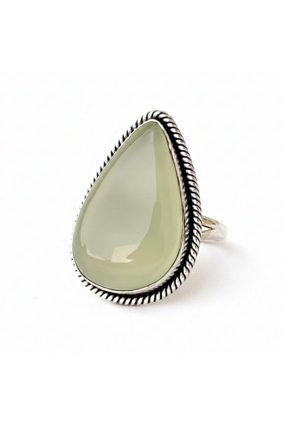 Green Prehnite Statement Ring, 925 Sterling Silver, Minimalist Boho Ring, Large Gemstone Ring, Gift for Mom