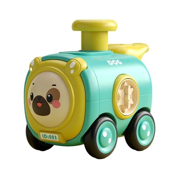 Green Press And Go Inertia Toy Car For Kids 1+ Change Face With Whistle Small Train Vehicle For Parent Child Interaction Toddler Toy Green
