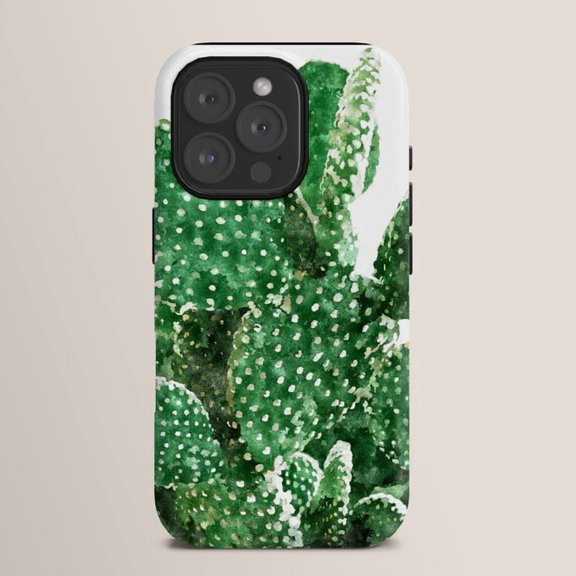 Green Prickly Pear Cactus Tough Case for Apple iPhone, Dual-Layer Polycarbonate and TPU, Botanical Style