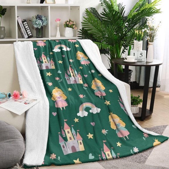 Green Princess Castle Pattern Blanket,Comfortable Soft Flannel Throw Blanket,All Season,Warm Lightweight Blankets for Sofa Bed Couch Living Room Chair,40"x50"