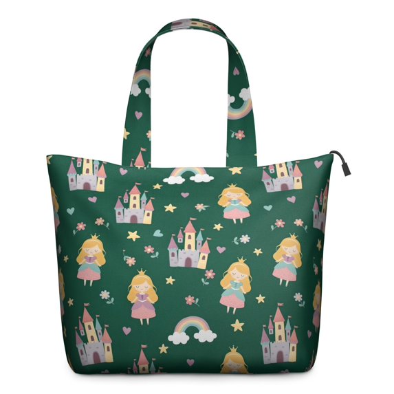 Green Princess Castle Pattern Travel Tote Bags for Women Carry On,Large Weekender Bags for Women Travel,Multi Functional Duffle Bag for Work,Shopping,Sports