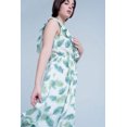 Green Printed Midi Dress with Ruches