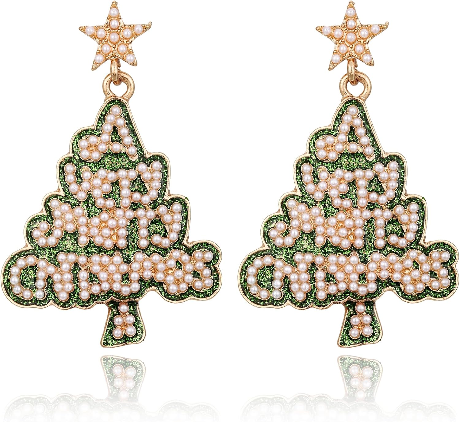 Green Professional Grade Christmas Tree Earrings Elegant Pearl Xmas Drop Earrings for Women[n360]