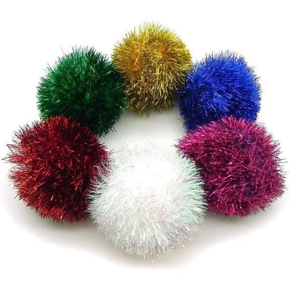 Green Puff Ball Cat Toy, Cat Puff Ball Toys, Jumbo 2 Inch Sparkle Ball Cat Toy 4pack (Random Color)