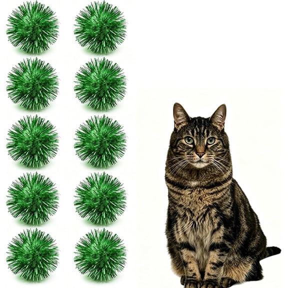 Green Puff Ball Cat Toy – Large Glitter Sparkle Soft Puff Ball for Cats, Interactive Play and Exercise Toy (Green)