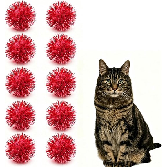 Green Puff Ball Cat Toy – Large Glitter Sparkle Soft Puff Ball for Cats, Interactive Play and Exercise Toy (Red)