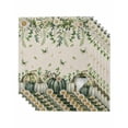 thumbnail image 1 of Green Pumpkin Fall Cloth Napkins Set of 6 Reusable Dinner Napkins, Thanksgiving Eucalyptus Daisy Linen Cocktail Napkin Washable Table Napkins for Wedding/Holiday Party/Baby Shower 20"x20", 1 of 7