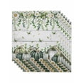 thumbnail image 1 of Green Pumpkin Fall Cloth Napkins Set of 6 Reusable Dinner Napkins, Thanksgiving Eucalyptus Daisy Wooden Cocktail Napkin Washable Table Napkins for Wedding/Holiday Party/Baby Shower 20"x20", 1 of 7