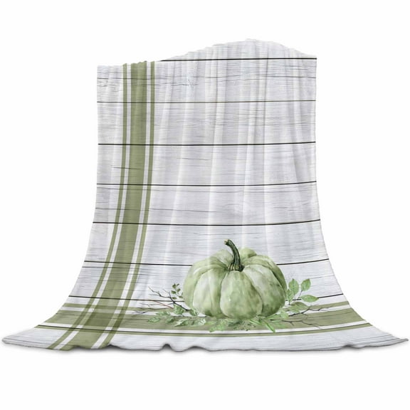 Green Pumpkin Flannel Blanket for Bed,Travel and Camping, Thanksgiving Fall Super Soft Cozy Blanket for All Seasons 30"x40"