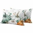 thumbnail image 1 of Green Pumpkin Outdoor Waterproof Pillow Covers, Thanksgiving Autumn Eucalyptus Orange Decorative Rectangle Throw Pillowcase Sofa Cushion Sham for Patio/Couch/Chair, 20"x12" 2 Pack, 1 of 8