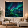thumbnail image 1 of Green and Purple Aurora Above Snowy Mountains, Serene Digital Art for Nature Lovers, Mountain Lake Decor, Housewarming Gift, Tapestry Wall Hanging for Bedroom and Living Room, 1 of 7