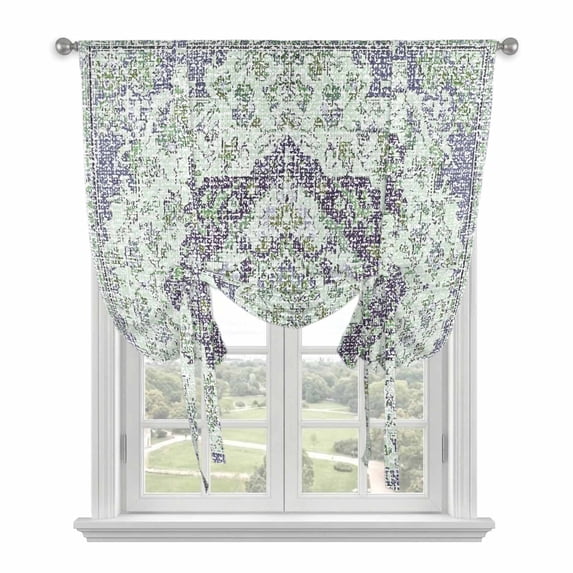 Green Purple Boho Balloon Curtains 63 Inch Length for Living Room/Bedroom, Vintage Abstract Art Floral Ethnic Tribe Rod Pocket Privacy Door Curtains Decorative Tie Up Shade for Window 52"x63"