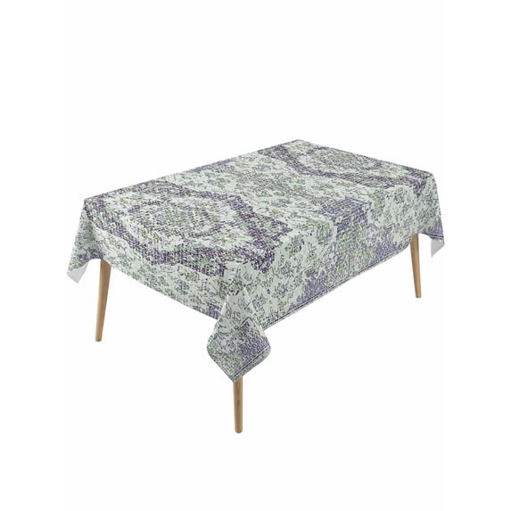 Green Purple Boho Rectangle Tablecloth, Vintage Abstract Art Floral Ethnic Tribe Waterproof & StainResistant Tablecloth, Washable Oil-proof Table Cover for Dining/Party/Wedding/Buffet 60x120 In