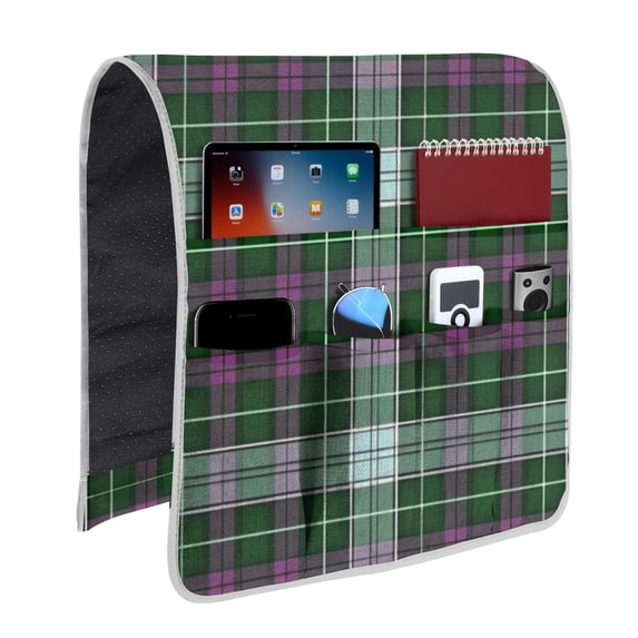 Green and Purple Checkered Pattern Armrest Organizer, Sofa Armrest ...