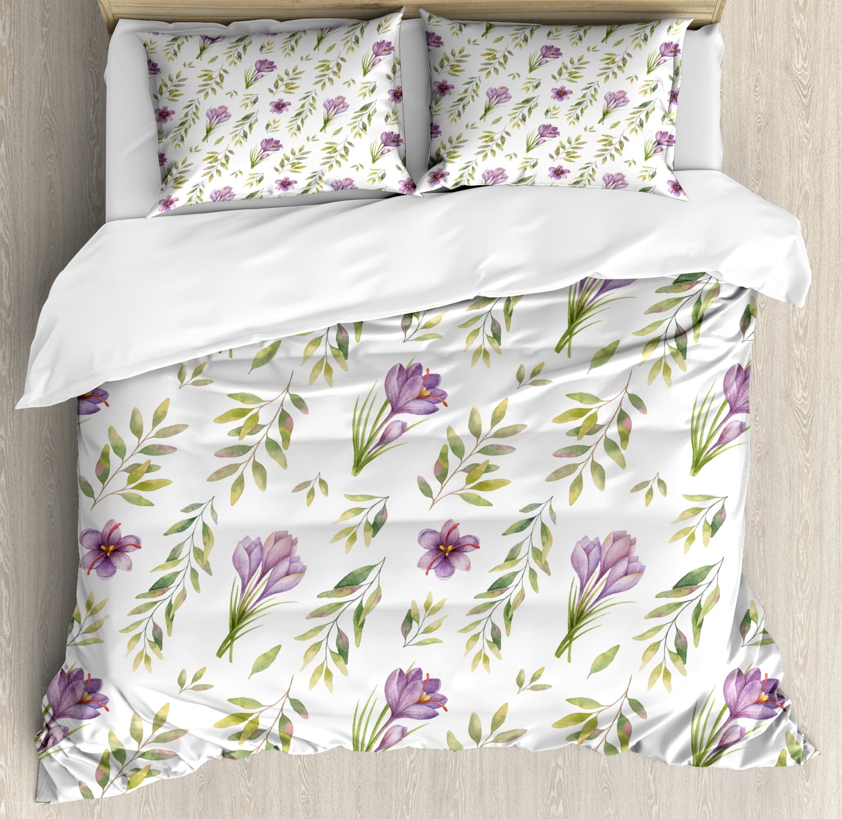 Green and Purple Duvet Cover Set, Pastel Toned Watercolor Garden Art ...