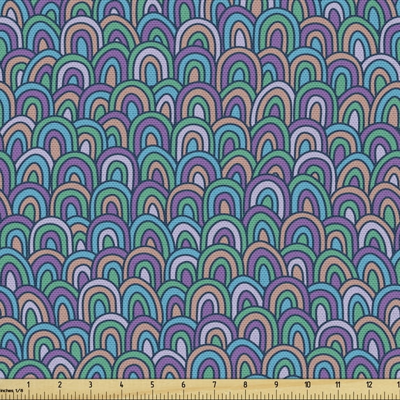 Ambesonne Green and Purple Fabric by the Yard Upholstery, Doodle Forms Art, 10 Yards, Multicolor