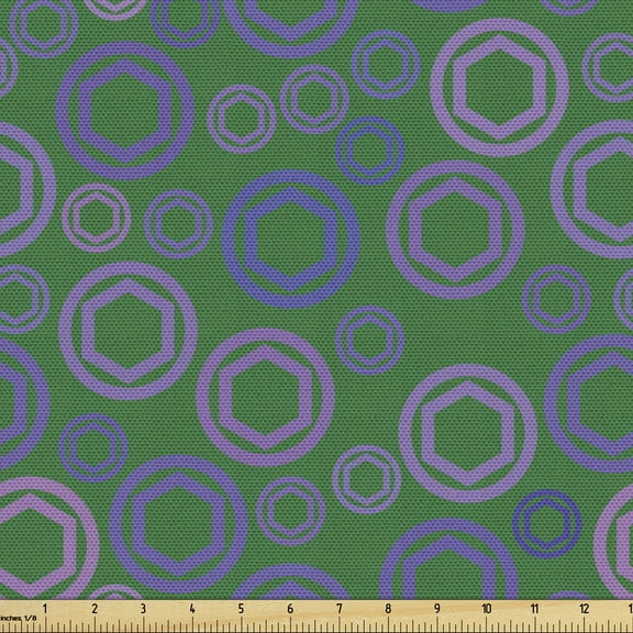 Green and Purple Fabric by the Yard, Geometric Modern Themed Pattern with Hexagons in Circles, Decorative Upholstery Fabric for Sofas and Home Accents, 3 Yards, Green Lavender and Violet by Ambesonne