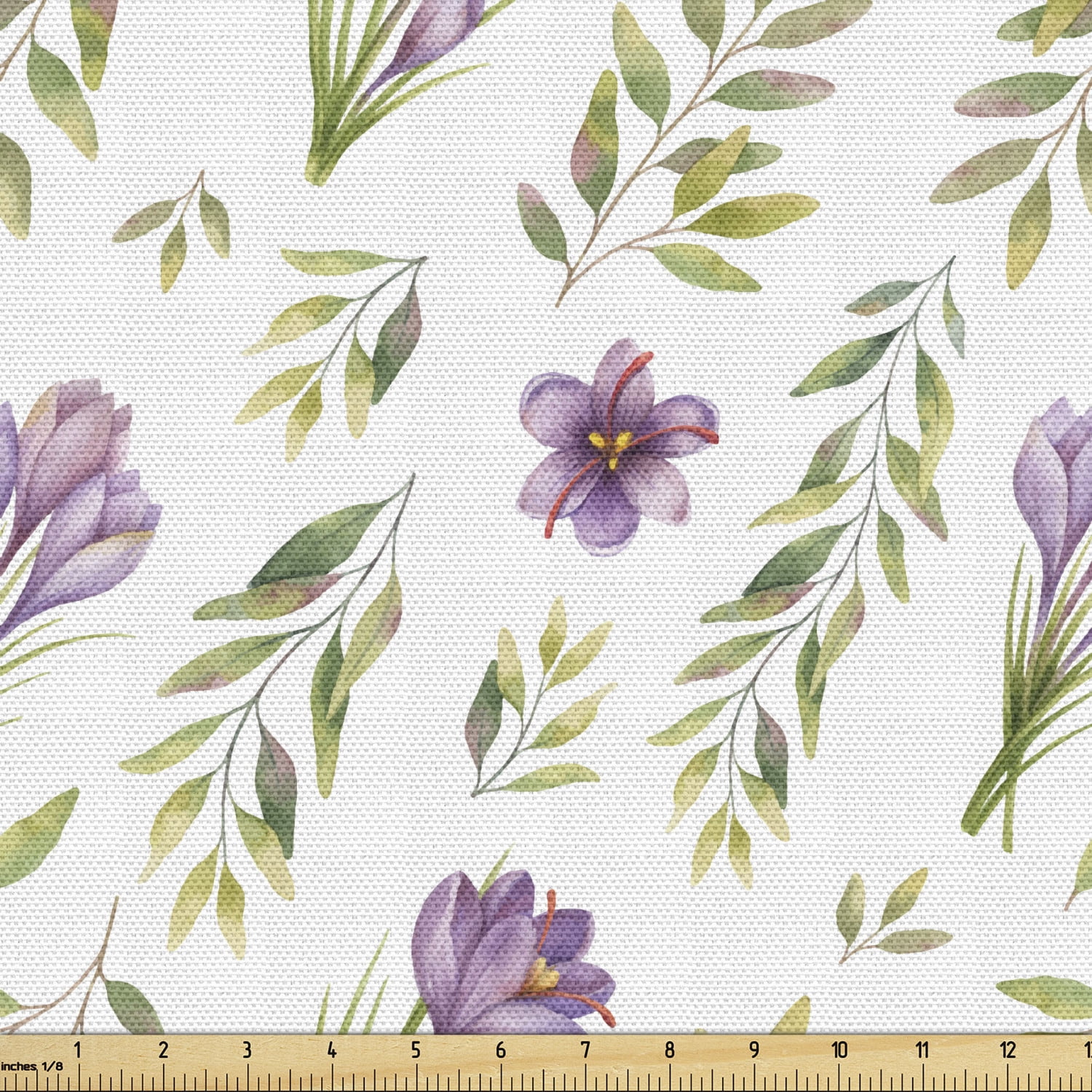 Ambesonne Green and Purple Fabric by the Yard Upholstery, Pastel Floral ...