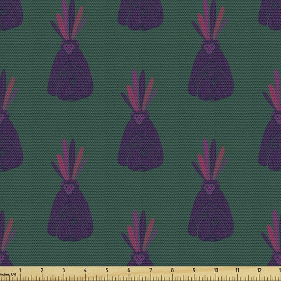 Green and Purple Fabric by the Yard Upholstery, Animal Print Pattern of Gibbon Monkeys with Feathers, Decorative Fabric for DIY and Home Accents, 3 Yards, Hunter Green and Dark Purple by Ambesonne