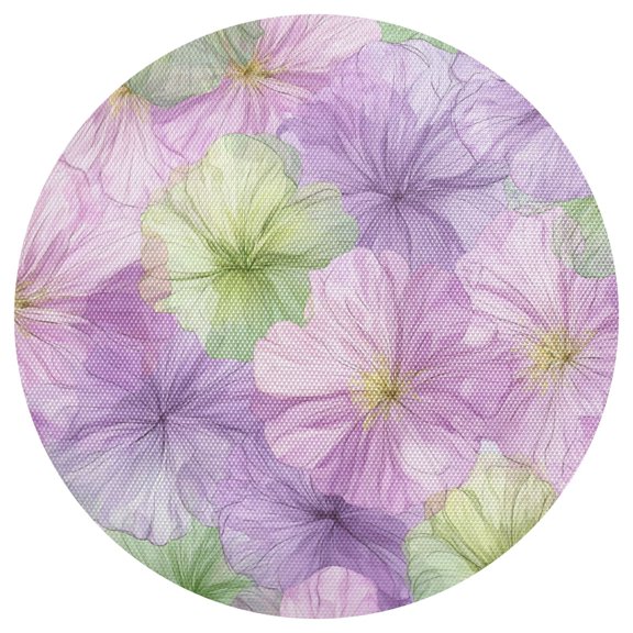 Green Purple Flowers Pastel PVC Round Grid Placemat Table Mat 1 Pc 15.4" x 15.4"