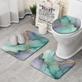 thumbnail image 1 of Green Purple Gold Marble Pattern Bathroom Rugs Sets 3 Piece,Toilet Cover Set,Absorbent Non Slip Bathroom Mats Sets with U-Shaped Contour Rug Toilet Rug Set, 1 of 5