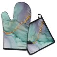 thumbnail image 1 of Green Purple Gold Marble Pattern Kitchen Oven Mitt and Pot Holder Sets 4 Pcs for Baking, Cooking and Grilling, Heat Resistant Up To 392 °F, 1 of 7